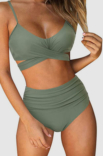 Grüner sexy Druck ausgehöhlter Patchwork-Badebekleidung