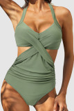 Gray Green Sexy Solid Patchwork Swimwears