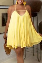 Geel sexy effen patchwork rugloze halter-a-lijn jurken