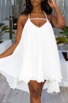 Белые сексуальные однотонные лоскутные платья с открытой спиной и лямкой на шее