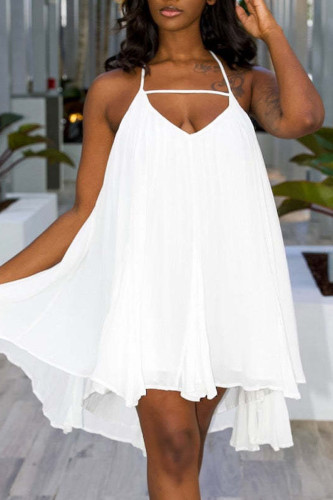 White Sexy Solid Patchwork Backless Halter A Line Dresses