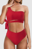 Maillots De Bain Patchwork Solide Sexy Rose Rouge