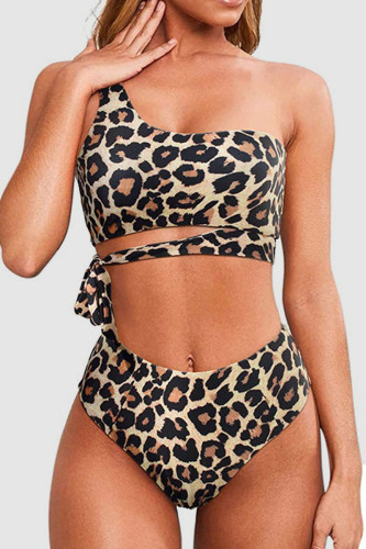 Costumi da bagno sexy patchwork solidi con stampa leopardata