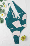 Costumi da bagno asimmetrici patchwork con stampa sexy verde