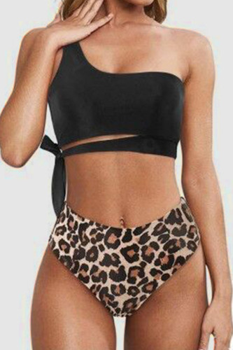 Black Brown Sexy Solid Patchwork Swimwears