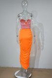 タンジェリンレッドセクシーなソリッドくり抜かれたストラップレスペンシルスカートプラスサイズのドレス