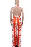 Red Casual Print Patchwork Backless Halter Straight Jumpsuits