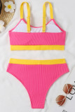 Rose Red Sexy Solid Patchwork Swimwears