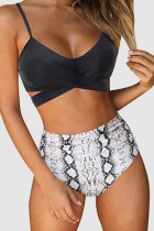 Snake Print Sexigt Print Hollow Out Patchwork Swimwear