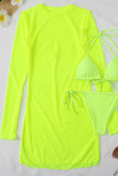 Yellow Sexy Solid Patchwork See-through Swimwears Three Pieces
