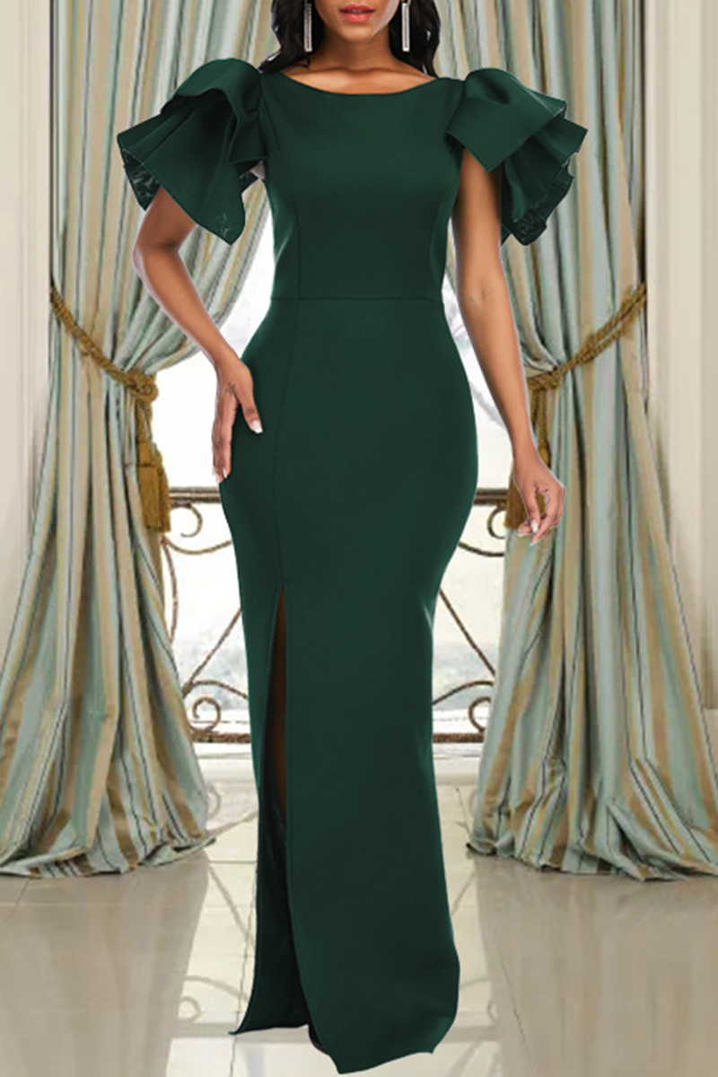 

Green Fashion Sexy Solid Split Joint Slit O Neck Evening Dress Dresses