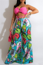 Roze Mode Sexy Casual Print Backless Strapless Sleeveless Two Pieces