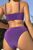 Фиолетовые модные сексуальные однотонные лоскутные купальники с открытой спиной (с подкладками)
