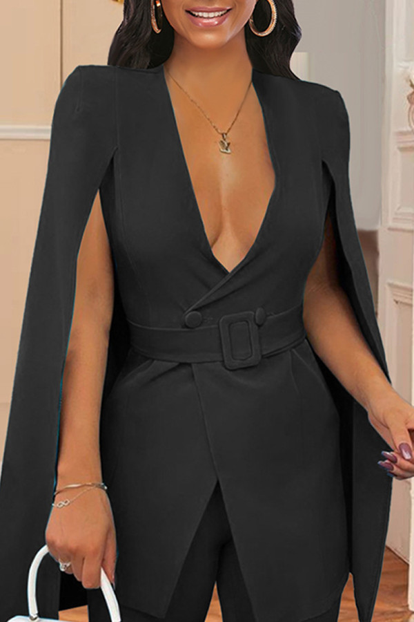 Черная модная повседневная верхняя одежда в стиле пэчворк с разрезом и V-образным вырезом