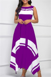 Navy Fashion Casual Print Asymmetrical O Neck Sleeveless Dress