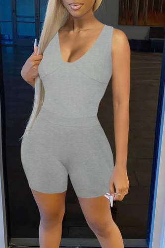Grey Fashion Solid Patchwork U Neck Sleeveless Two Pieces