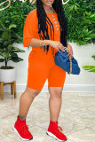 Оранжевая мода Повседневная однотонная пуговица с круглым вырезом с коротким рукавом из двух частей