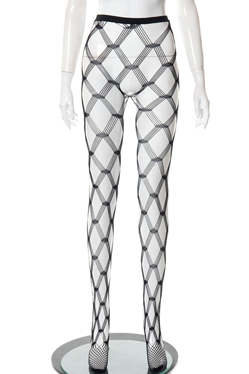

Matte Black Sexy Solid Split Joint See-through Regular High Waist Pencil Patchwork Bottoms