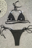 Black Fashion Sexy Embroidery Bandage Hollowed Out Backless Swimwears (With Paddings)