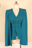 Prendas de abrigo con cuello en V y abertura de patchwork casual de moda azul