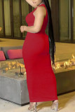 Vestidos de saia única com decote em bico e vazado vermelho sexy sólido