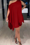 Red Fashion Casual Solid Asymmetrical Oblique Collar Sleeveless Two Pieces