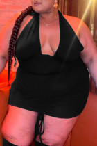 Schwarze Mode Sexy Plus Size feste Bandage rückenfreies Halfter ärmelloses Kleid