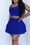 Blue Sexy Solid Split Joint U Neck Sleeveless Two Pieces