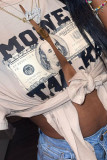 Абрикосовые сексуальные футболки с уличным принтом в стиле пэчворк с разрезом и круглым вырезом