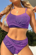 Púrpura Moda Sexy Retazos lisos Trajes de baño sin espalda (con relleno)