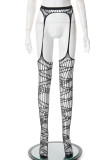 Silver Black Sexy Solid Split Joint See-through Regular High Waist Pencil Patchwork Bottoms