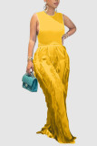 Yellow Fashion Casual Solid Tassel Patchwork O Neck Sleeveless Two Pieces