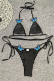 Черные модные сексуальные купальники с вышивкой и открытой спиной (с подкладками)