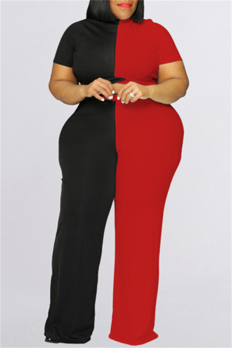 Red Black Fashion Casual Solid Split Joint Half A Turtleneck Plus Size Two Pieces