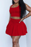 Red Sexy Solid Split Joint U Neck Sleeveless Two Pieces