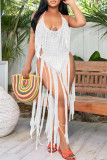 White Sexy Solid Tassel Hollowed Out Patchwork Swimwears Cover Up