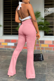 Bota rosa moda com fenda sólida corte alto-falante de cintura alta fundo de cor sólida