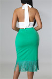 Grönt mode Casual Solid Tofs Patchwork Vanlig kjol med hög midja