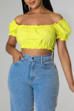 Yellow Casual Solid Patchwork Off the Shoulder T-Shirts