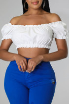 Witte casual effen patchwork off-shoulder T-shirts