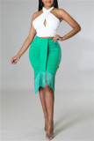 Green Fashion Casual Solid Tassel Patchwork Regular High Waist Skirt