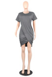 Grey Fashion Casual Solid Patchwork O Neck Short Sleeve Dress