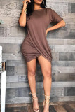 Grey Fashion Casual Solid Patchwork O Neck Short Sleeve Dress