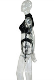 Black Fashion Sexy Solid Bandage Doorschijnende Swimwears Driedelige Set (Zonder Paddings)