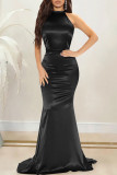Red Fashion Sexy Solid Backless O Neck Evening Dress