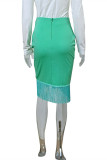 Grönt mode Casual Solid Tofs Patchwork Vanlig kjol med hög midja