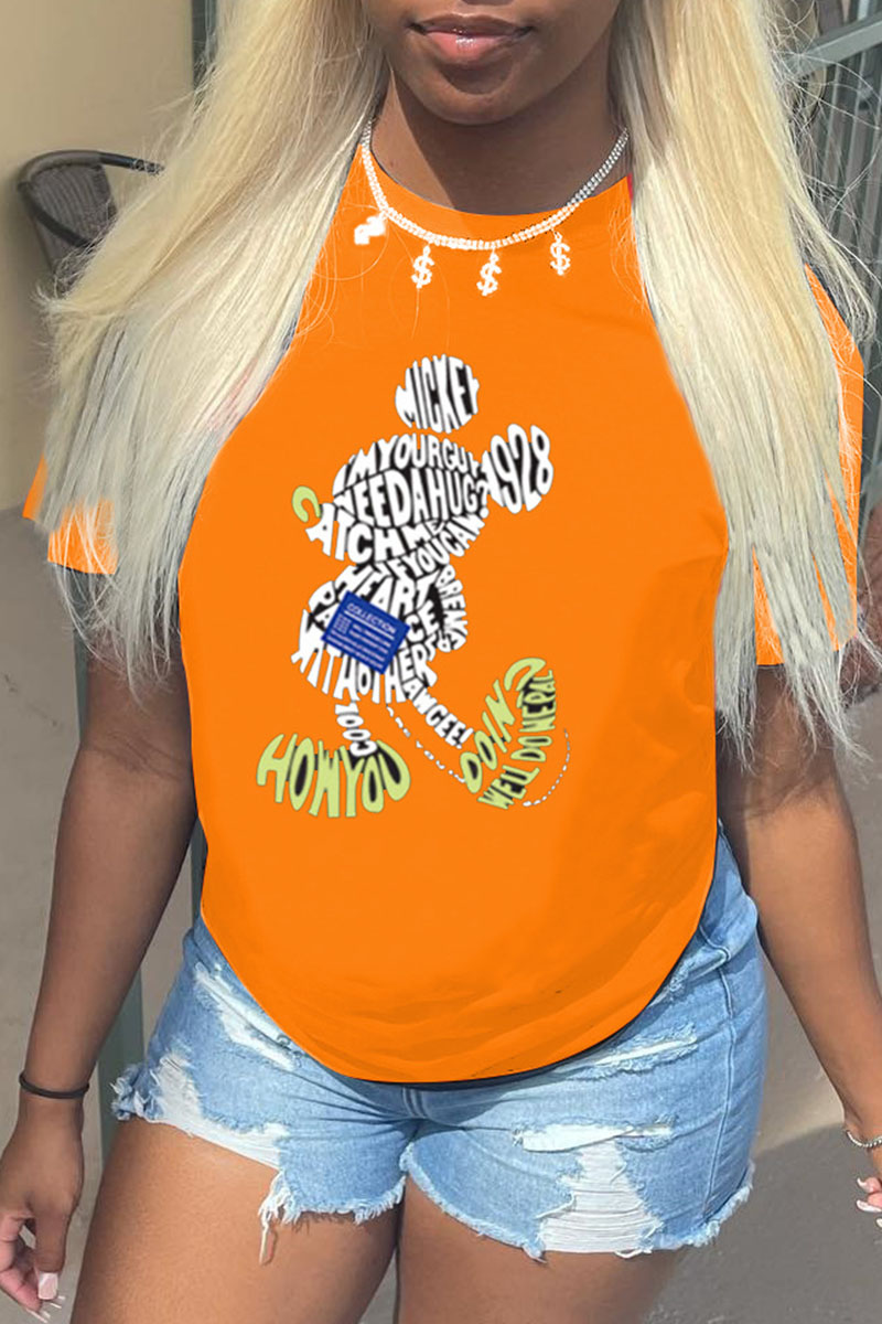 

Orange Fashion Casual Character Letter O Neck T-Shirts