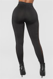 Pantalones pitillo de cintura alta ajustados transparentes de parches lisos informales sexis de moda negros