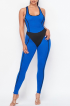 Blauwe sexy effen rugloze skinny jumpsuits met spaghettibandjes