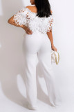 White Fashion Casual Solid Patchwork Off the Shoulder Regular Jumpsuits